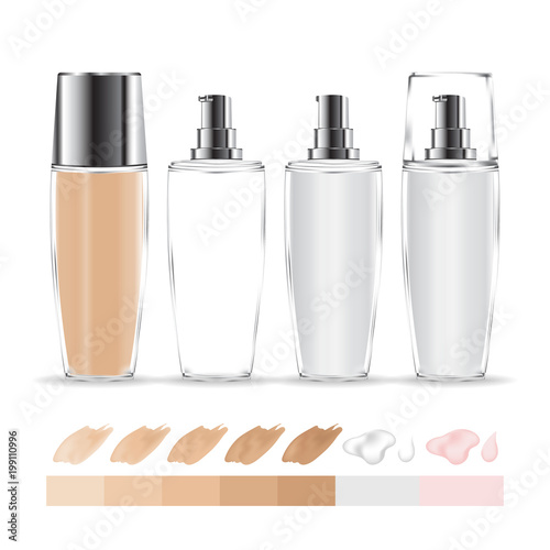 Cream container isolated on white background. Cosmetic glass bottle (transparent). Beauty product package, vector illustration.