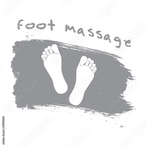 Foot massage stamp. Reflexology.  Silhouette of feet on Brush Stroke gray. Stock vector. Flat design.