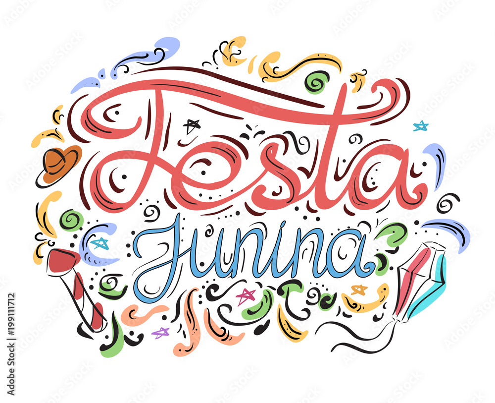 Postcard with lettering Festa junina. Hand drawn lettering. Vector card for your design
