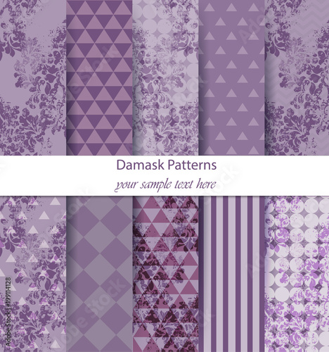 Damask pattern set collection Vector. Baroque ornament on modern abstract bac...