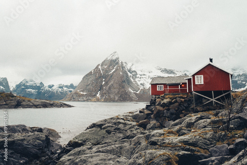 snow in Reine Village, Lofoten Islands, Norway photo