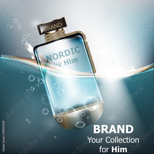 Vector realistic perfume bottle mock up. Product packaging detailed cosmetics...