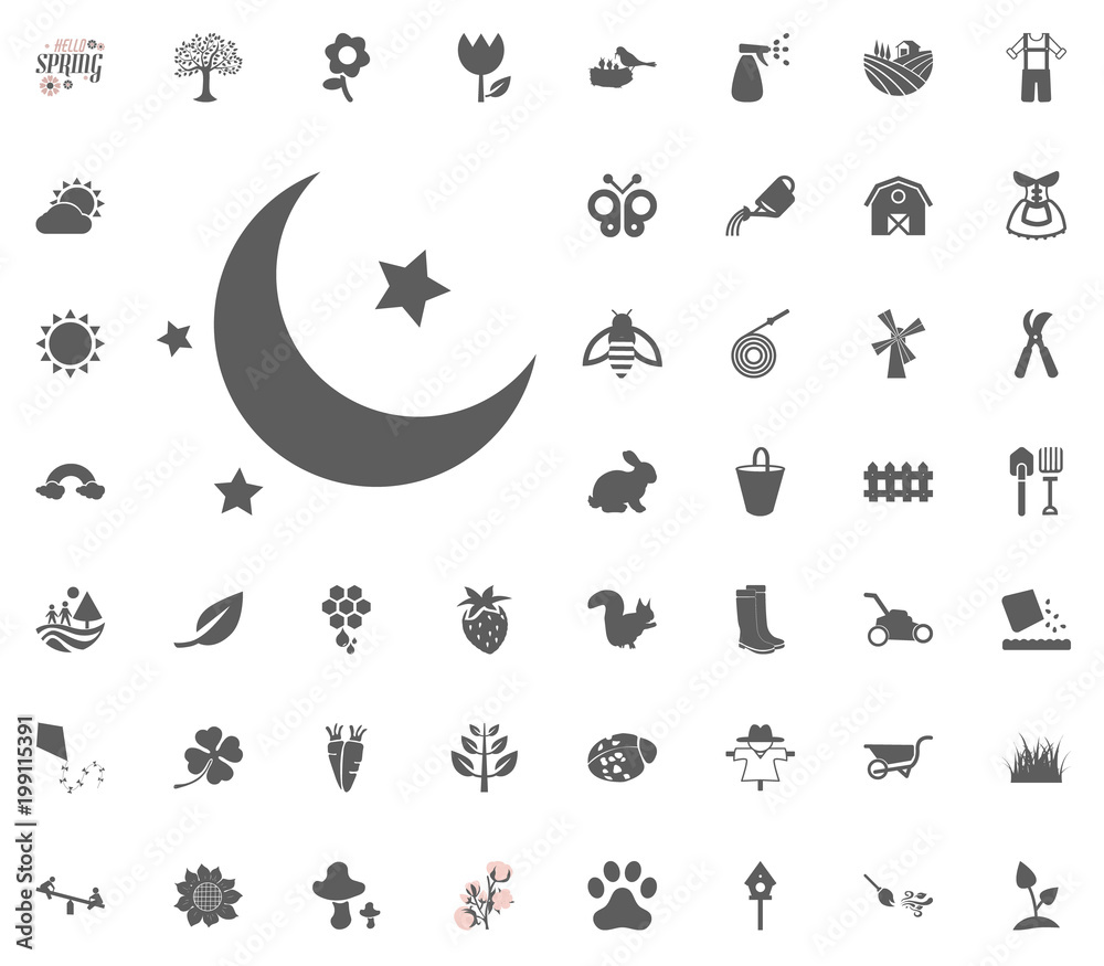 Fototapeta premium Moon and Star icon. Spring vector illustration icon set.
