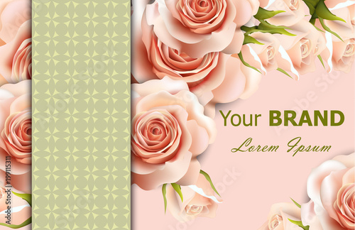 Vector delicate roses floral background. Abstract elements decor. 3d realisti...