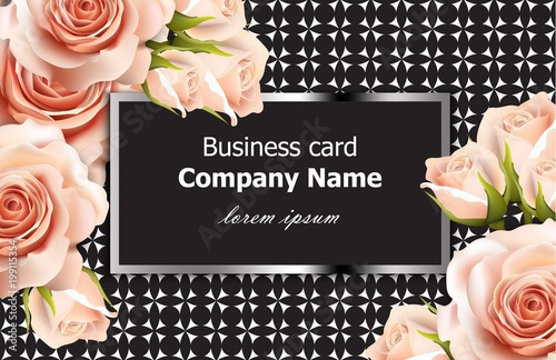 Business card Vector delicate roses floral background. Abstract elements deco...