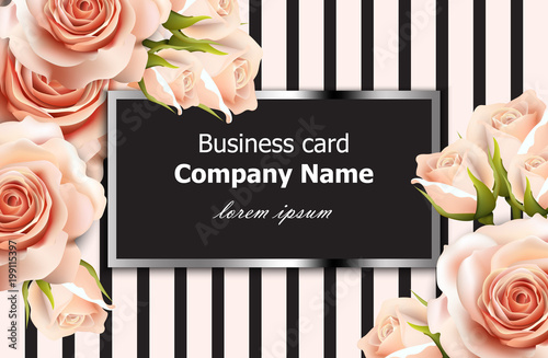 Business card Vector delicate roses floral background. Abstract elements deco...