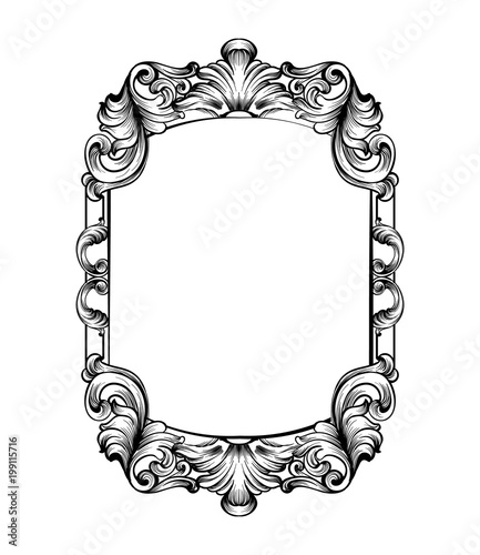 Baroque mirror frame. Vector Imperial decor design elements. Rich encarved ornaments line arts