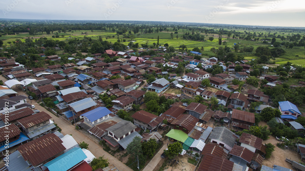 aerial view of thai domestic home in mahasarakham province north eastern of thailand