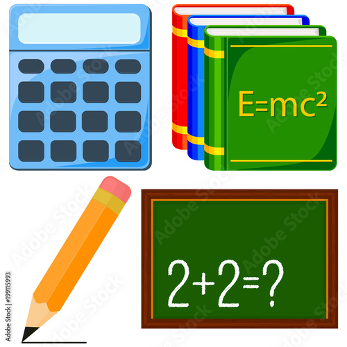 Cartoon calculus and physics study icon set