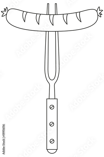 Fotografia Line art black and white sausage on fork