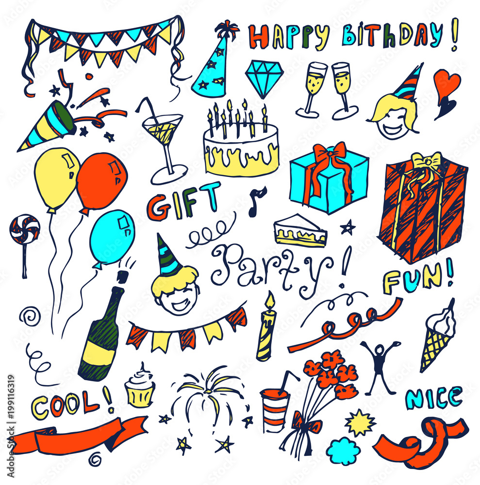 Happy Birthday Big Collection Vector Illustration