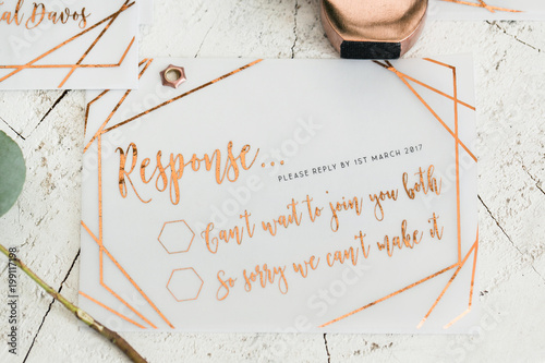 Copper hand written wedding invitations photo