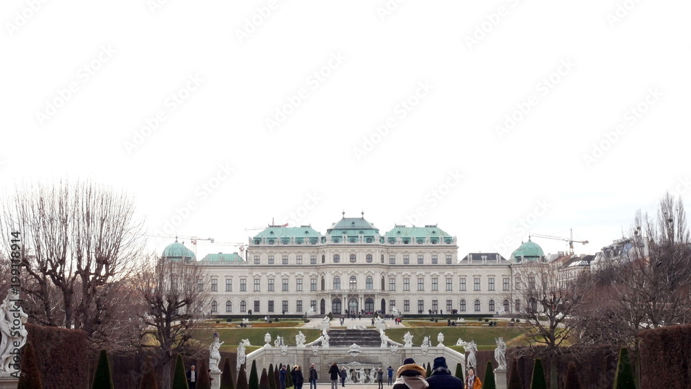 winter tracking shot on Belvedere, Vienna Austria