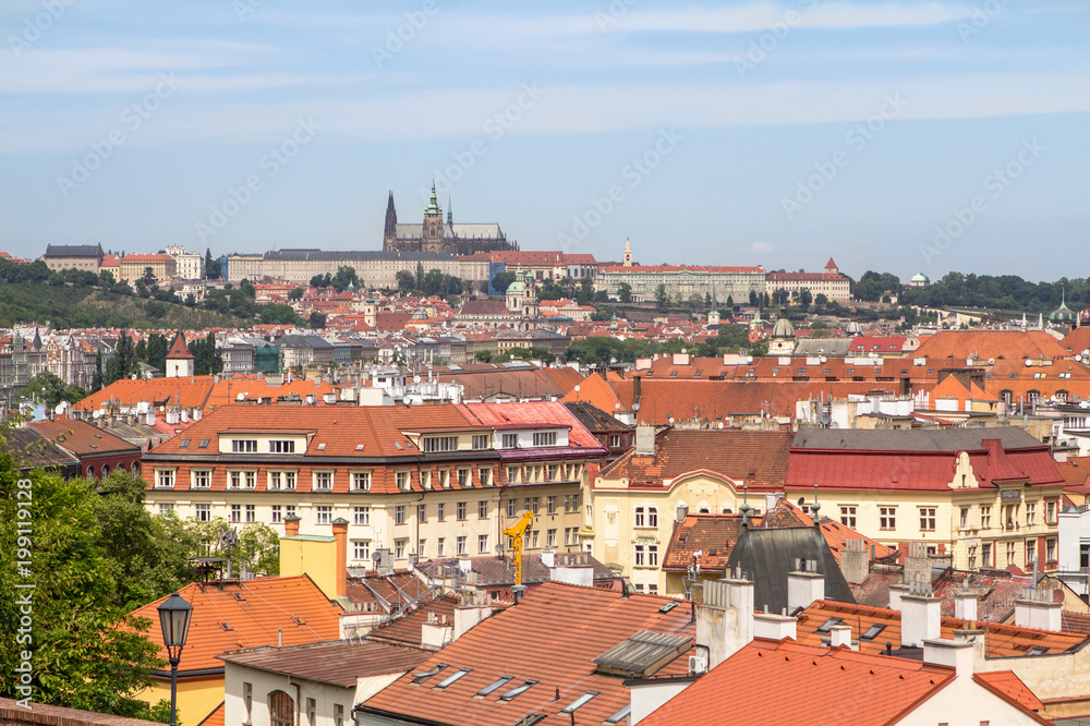 Aerial view of the Old Town and Saint Vitus's Cathedral  in Prague, Czech Republic