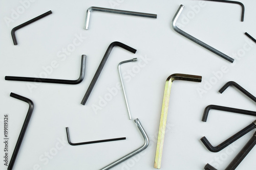 hex key on white background. Tools. Top view. photo
