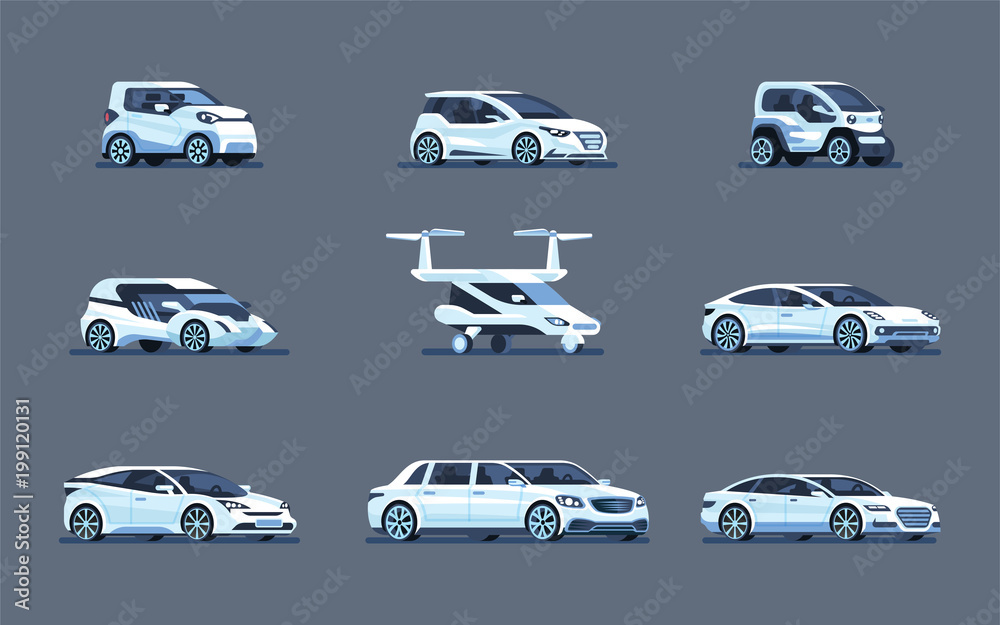 Set of self-driving cars. Driverless vehicle