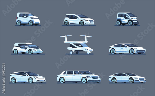 Set of self-driving cars. Driverless vehicle