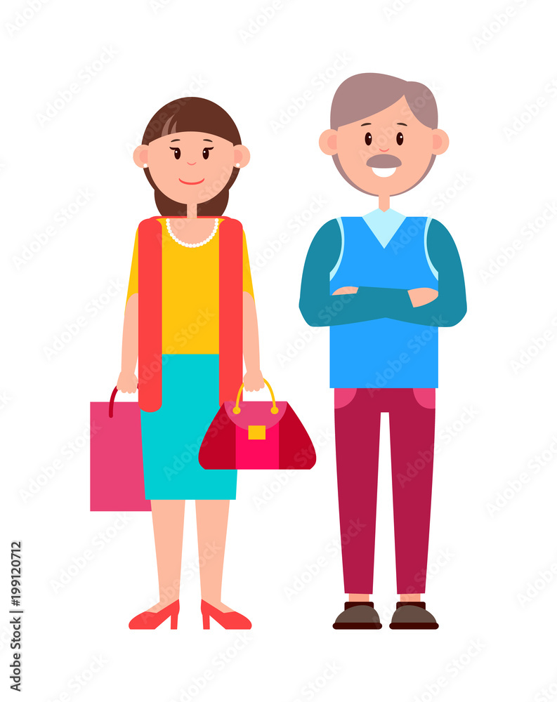 Cheerful Husband with Wife Vector Illustration