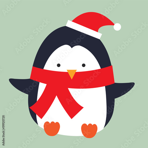 cute penguin wearing shawl and hat design photo