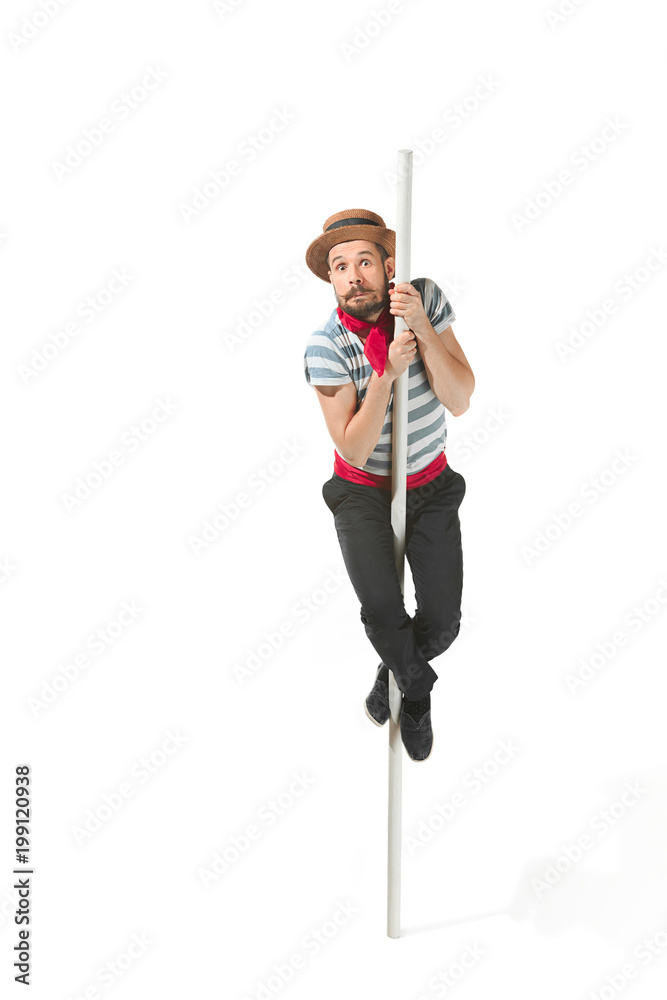 Caucasian man in traditional gondolier costume and hat Caucasian man in traditional gondolier costume and hat