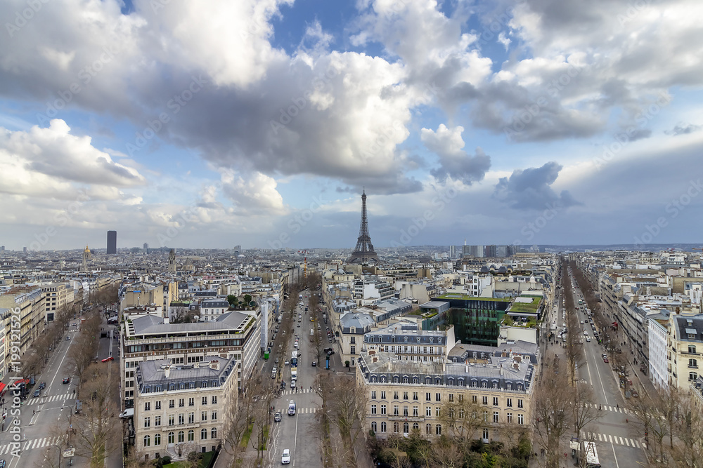 Aerial view of Paris cityscape