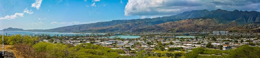 Panoramic view of the south of Oahu island in Hawaii 