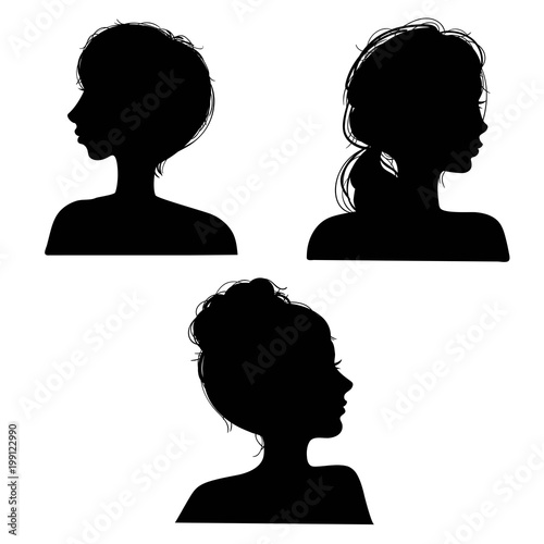 Vector illustration of a silhouettes head girls