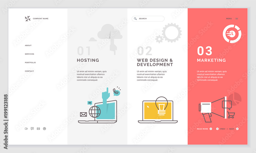 Effective website template design. Modern flat design vector illustration concept of web page design for website and mobile website development. Easy to edit and customize. Effective website template design. Modern flat design vector illustration concept of web page design for website and mobile website development. Easy to edit and customize.