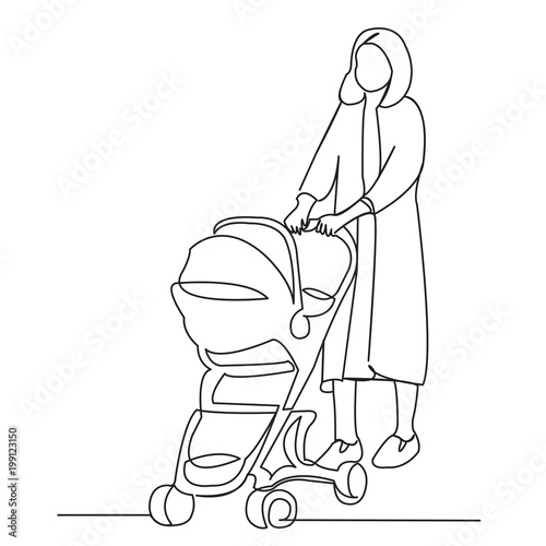 a woman is walking with a stroller