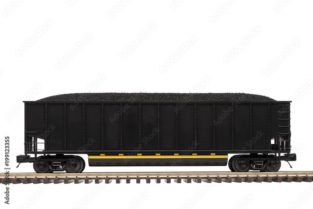 Naklejka premium Railroad Coal Car - załadowany wagon kolejowy na torze.