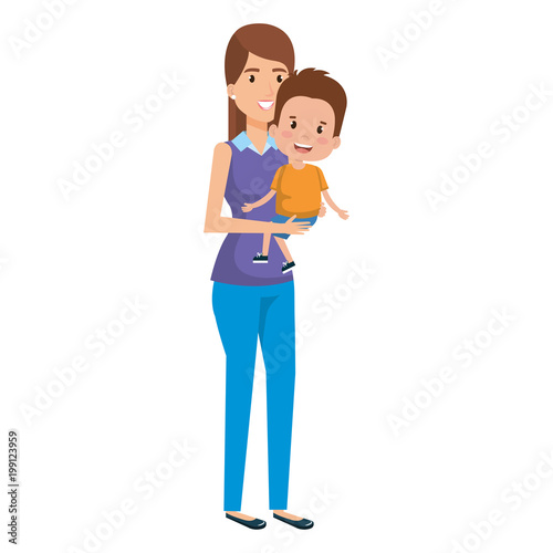 mother lifting son characters vector illustration design