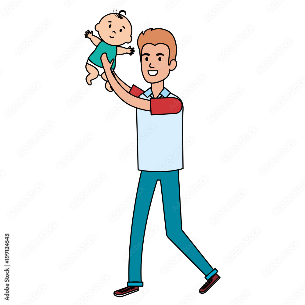 father lifting baby characters vector illustration design