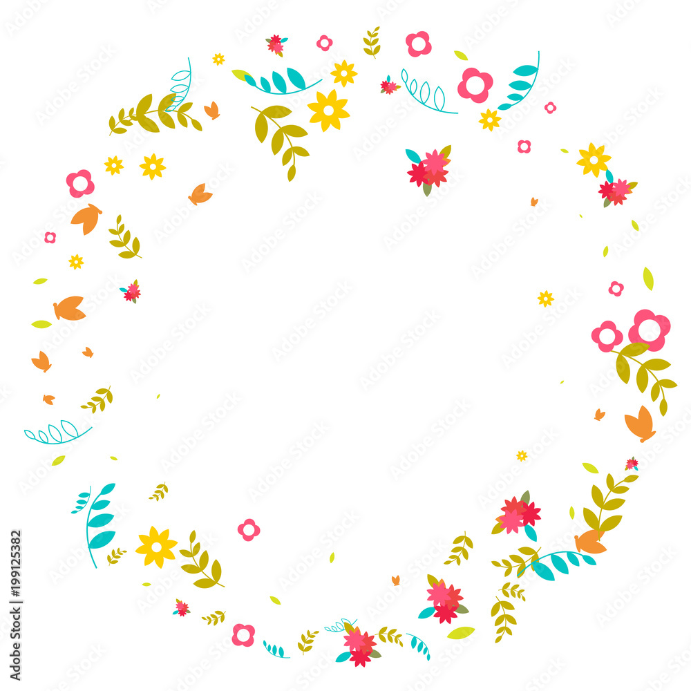 Floral Spring and Summer Vector Wallpaper with Flowers, Leaves, Butterflies, Green Branches. Easter, Mother's Day, 8 March, Birthday, Wedding Background for Banners, Cards, Posters, Invitations.