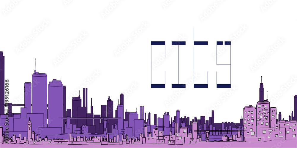 Illustration of a city for the background,with lettering of the city - vector EPS10