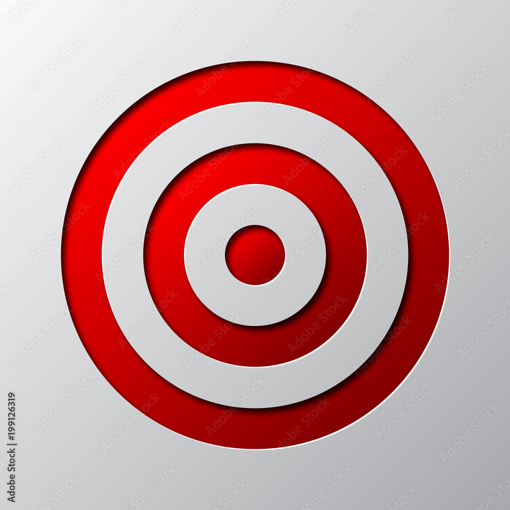 Paper art of the red target symbol. Vector illustration.
