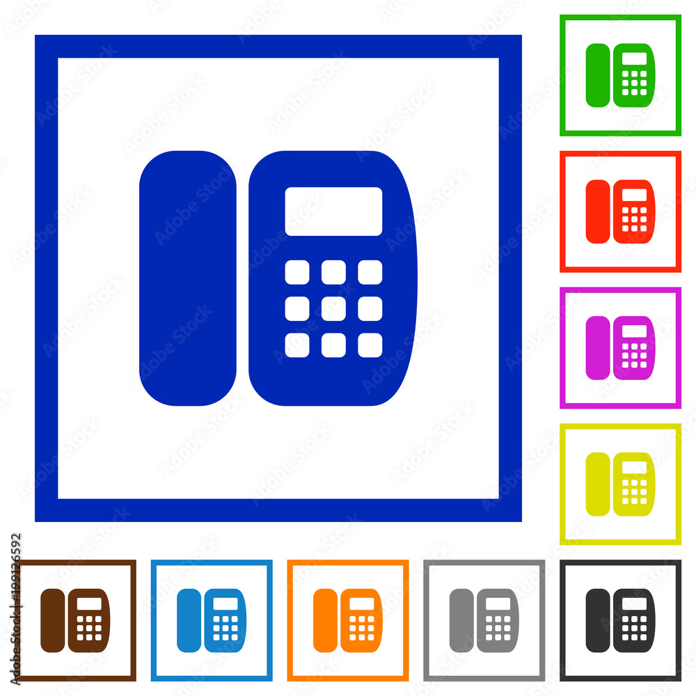 Office phone flat framed icons Office phone flat framed icons