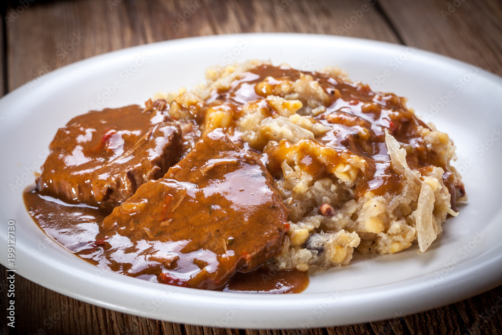 Braised beef with cabbage. Braised beef with cabbage.