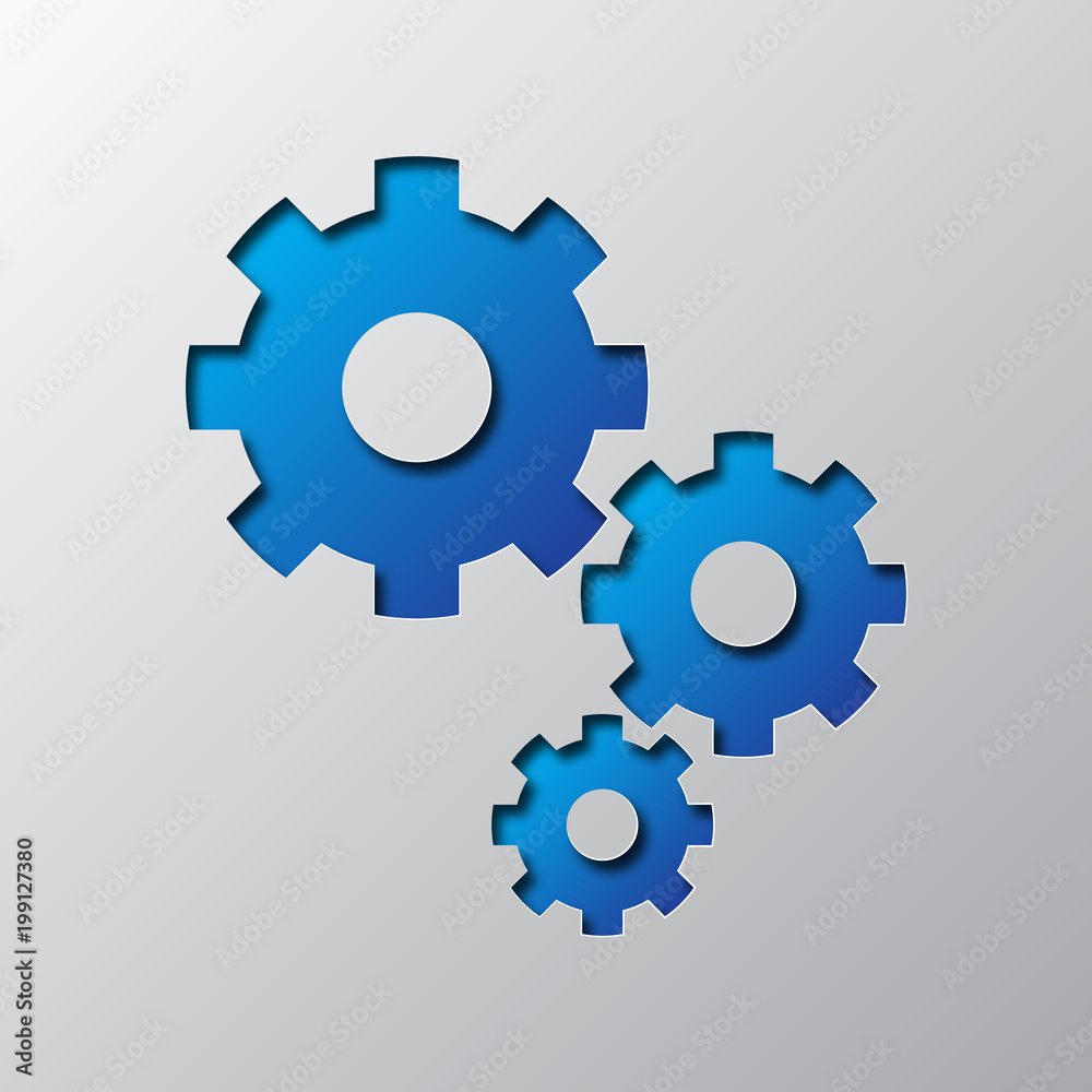 Paper art of the blue cogwheels. Vector illustration