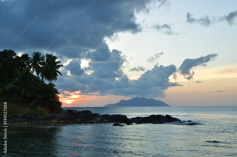 Indian ocean at sunset Seychelles, Mahe