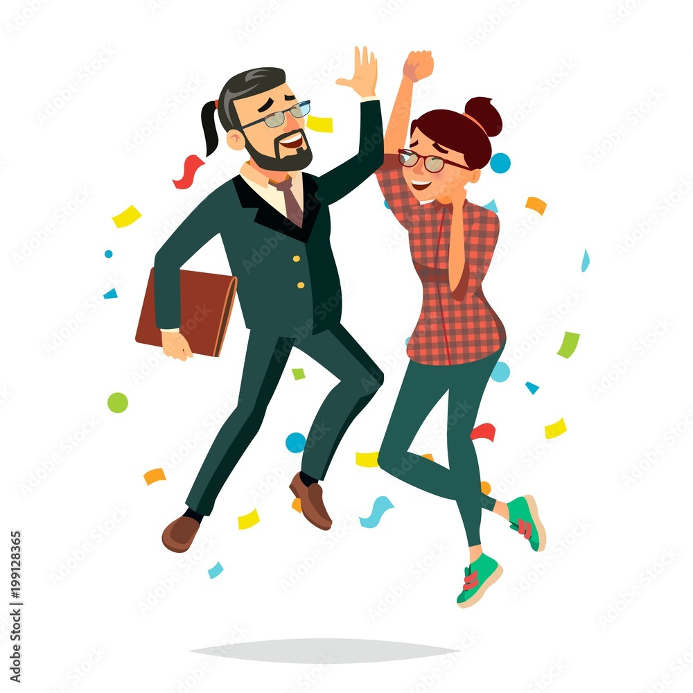 Business Couple Jumping Vector. Man And Woman. Objective Attainment,  Achievement. Best Worker, Achiever. Isolated Flat Cartoon Character  Illustration Stock Vector | Adobe Stock