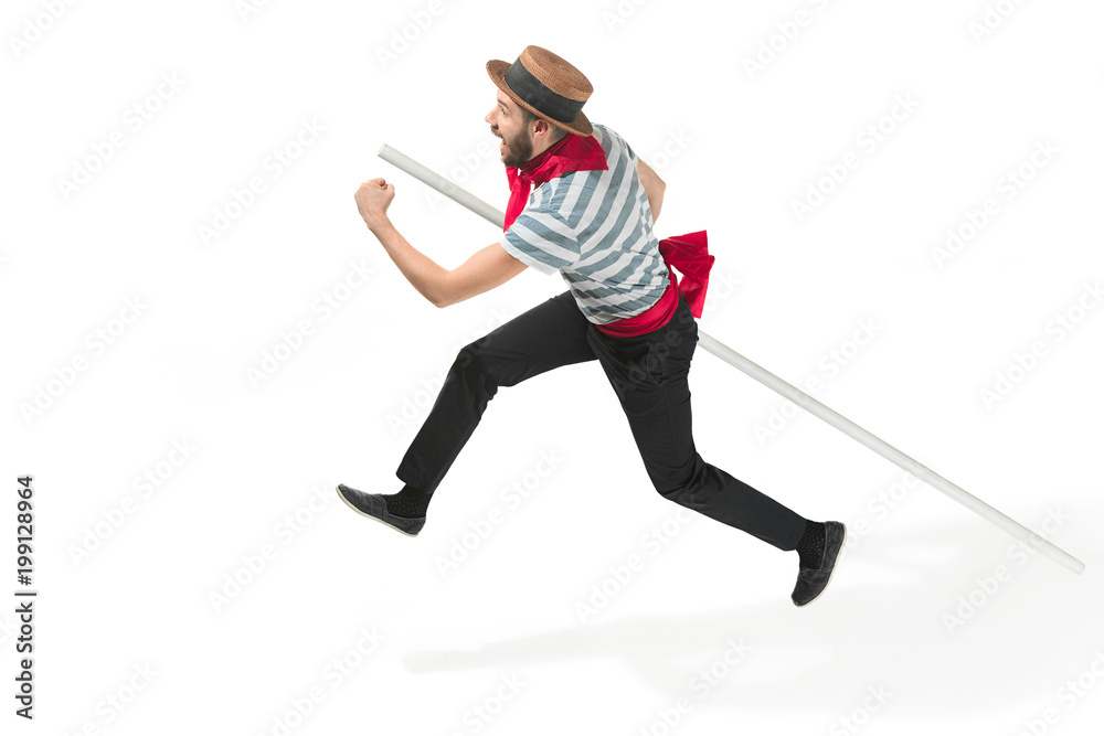 Caucasian man in traditional gondolier costume and hat Caucasian man in traditional gondolier costume and hat