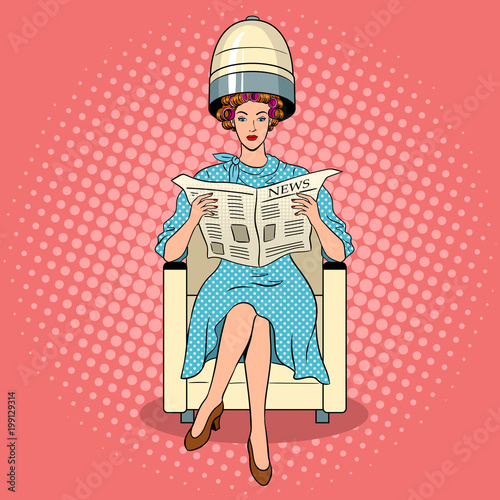 Woman with hair dryer pop art vector