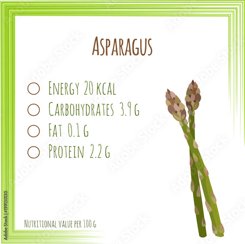 Asparagus. Nutrition facts. Flat design, no gradient. Vector illustration