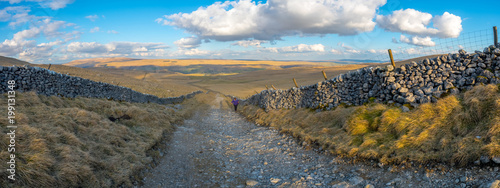 Panorama of Mastiles Lane above the village of Kilnsey in the Yorkshire Dales