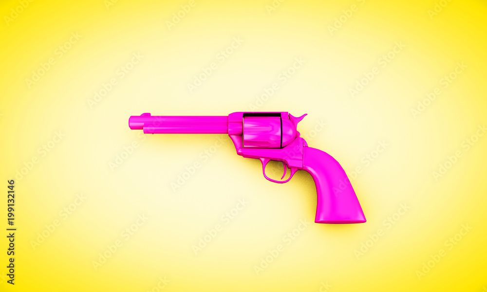 blue revolver on a pink background, 3d render. Creative concept blue revolver on a pink background, 3d render. Creative concept