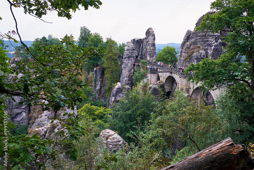 Bastei Rocks in Swiss Saxony, around the ruins of Neurathen Castle. Germany.