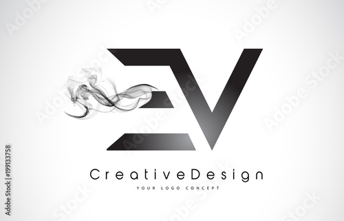 EV Letter Logo Design with Black Smoke.