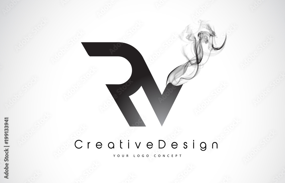 RV Letter Logo Design with Black Smoke. RV Letter Logo Design with Black Smoke.