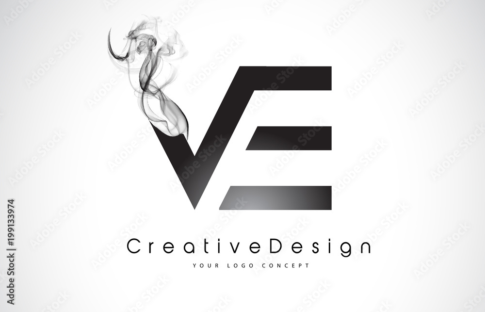 VE Letter Logo Design with Black Smoke.