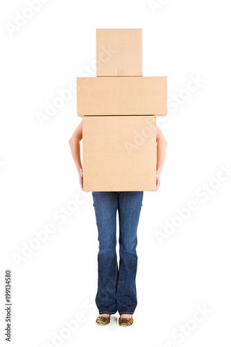Boxes: Anonymous Woman Holding Stack of Three Boxes © seanlockephotography